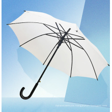 High Quality Auto Open Double U Ribs Leather Handle Straight Umbrella with Black Coating